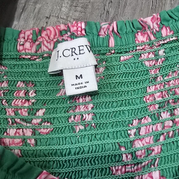 J. Crew Factory Smocked Midi Dress Floral Green/ Pink Puff Short Sleeves Size M - Picture 13 of 13